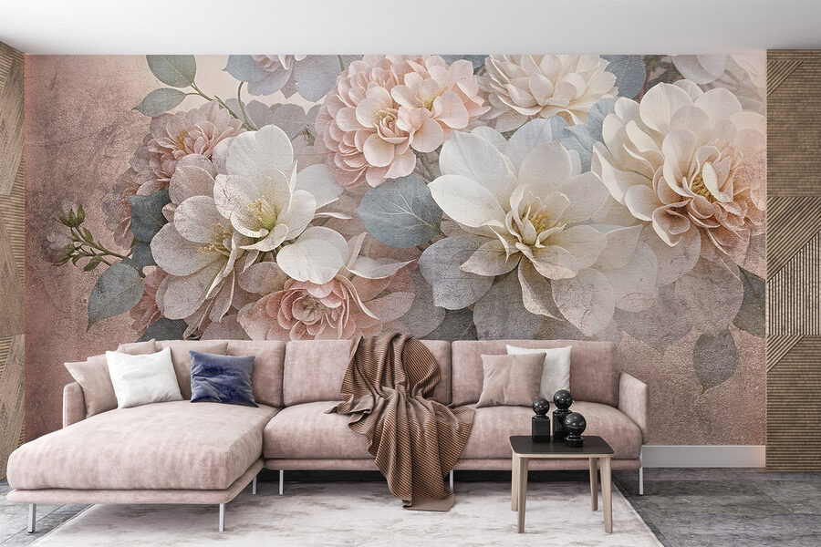 Grupo de flores blancas y rosas