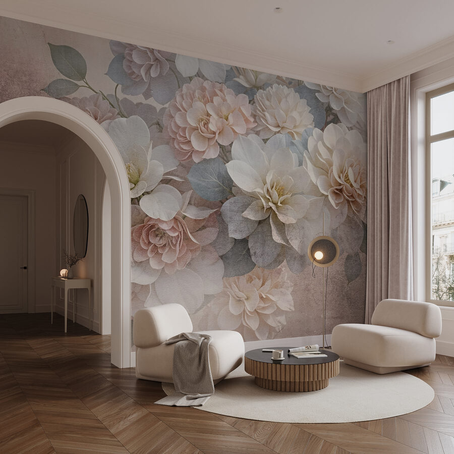 Grupo de flores blancas y rosas