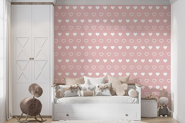 Fotomurales Fotomurales Motivo de corazones blancos sobre fondo rosa (SKU: w02548)