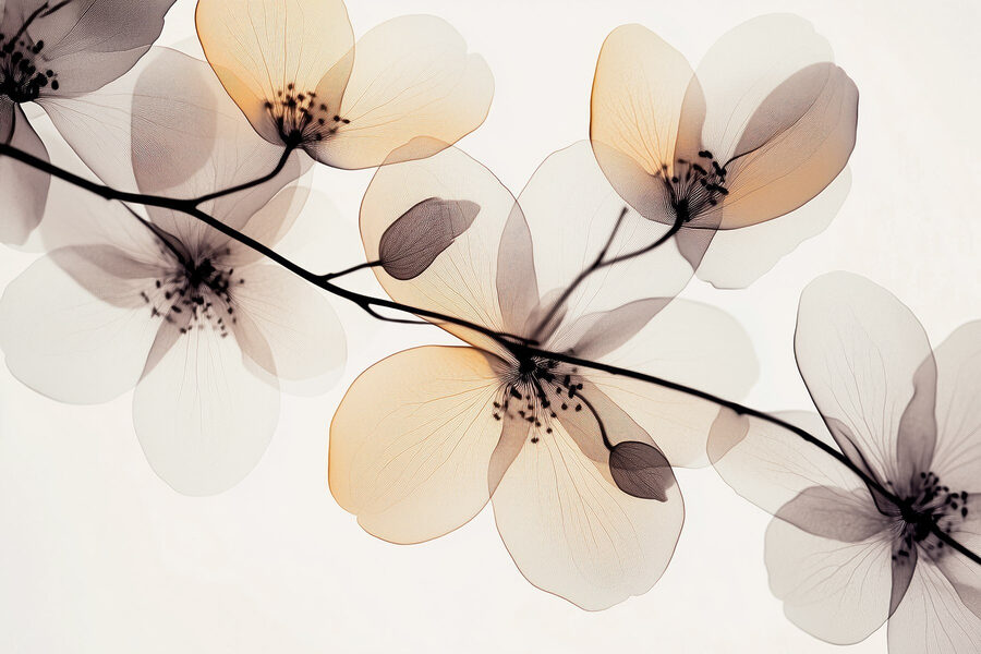 Flores transparentes en una rama