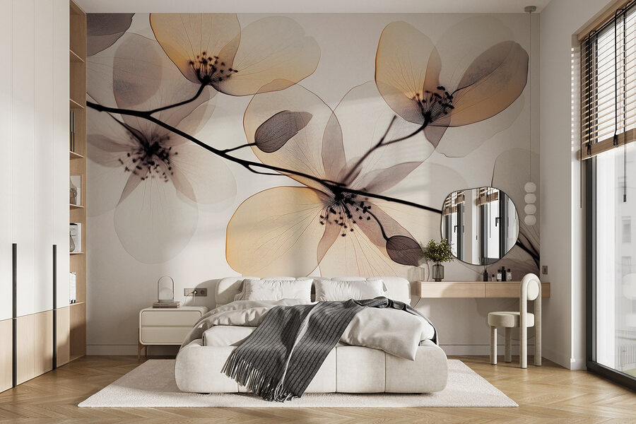 Flores transparentes en una rama