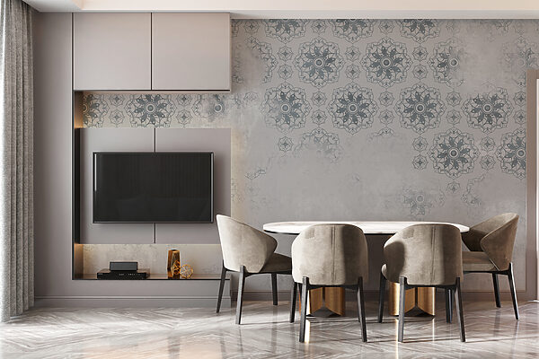 Papel pintado gris y blanco con motivos Papel pintado gris y blanco con motivos