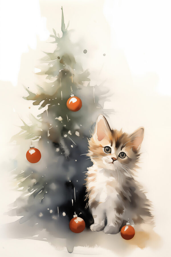 Cat next to a christmas tree Cat next to a christmas tree