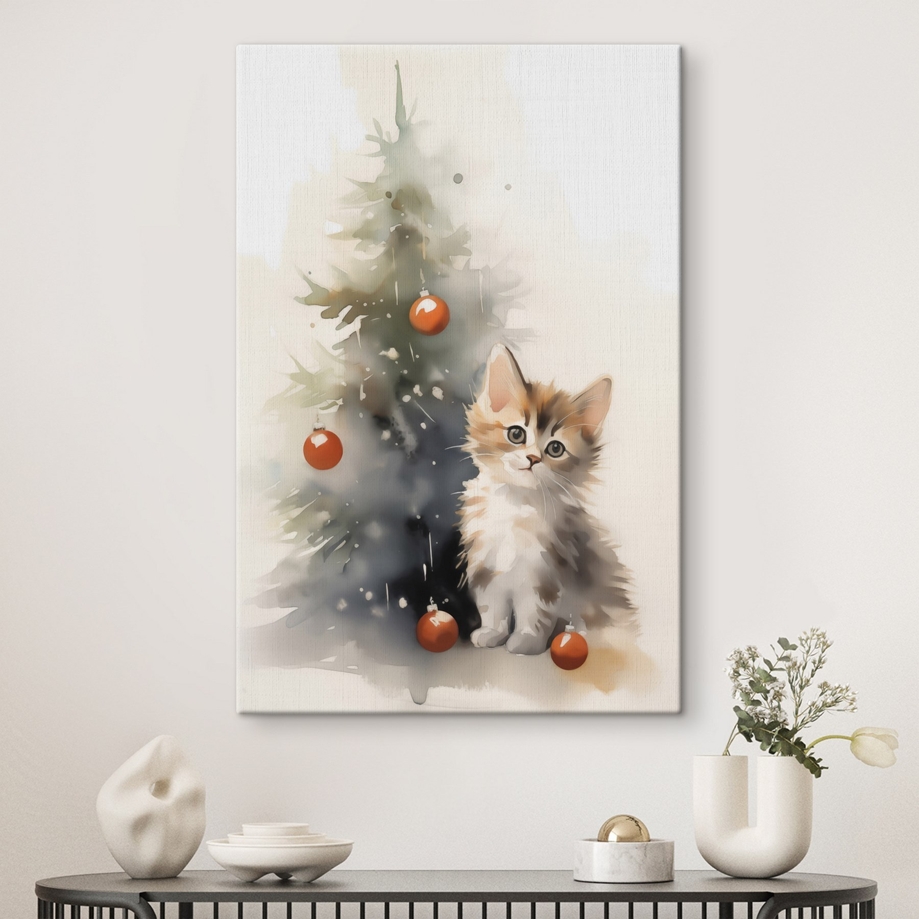 Cat next to a christmas tree Cat next to a christmas tree