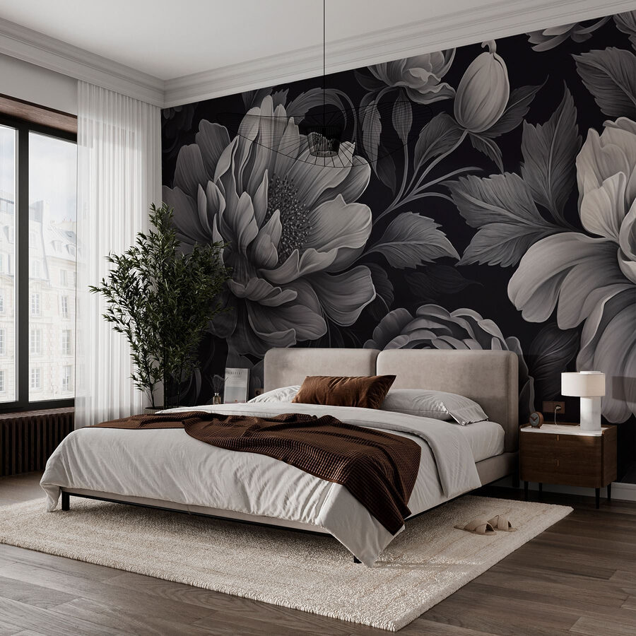 Estampado floral en blanco y negro