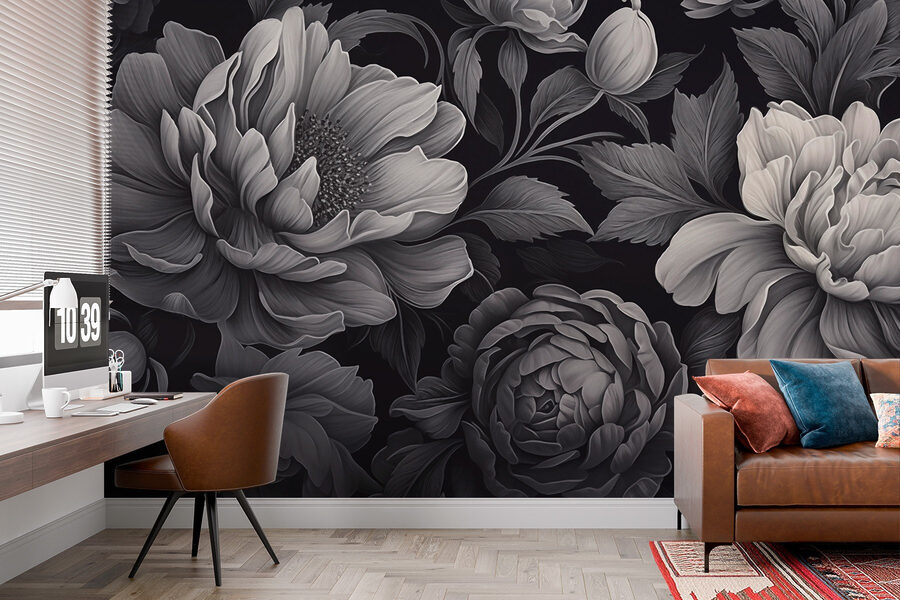 Estampado floral en blanco y negro