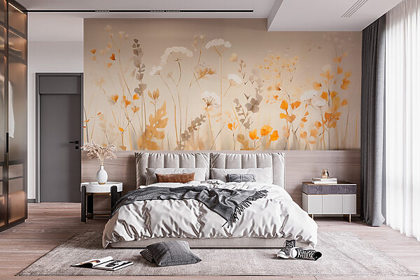 Fotomurales Fotomurales Pintura de flores y hojas (SKU: w02580)