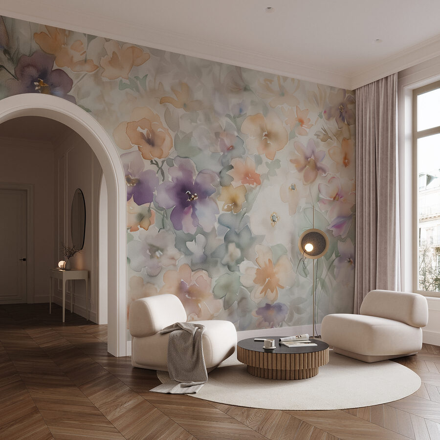 Pintura de flores sobre una superficie blanca