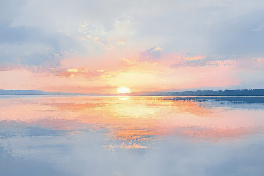 Puesta de sol sobre una masa de agua