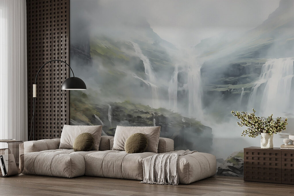 Waterfall in foggy mountains Waterfall in foggy mountains