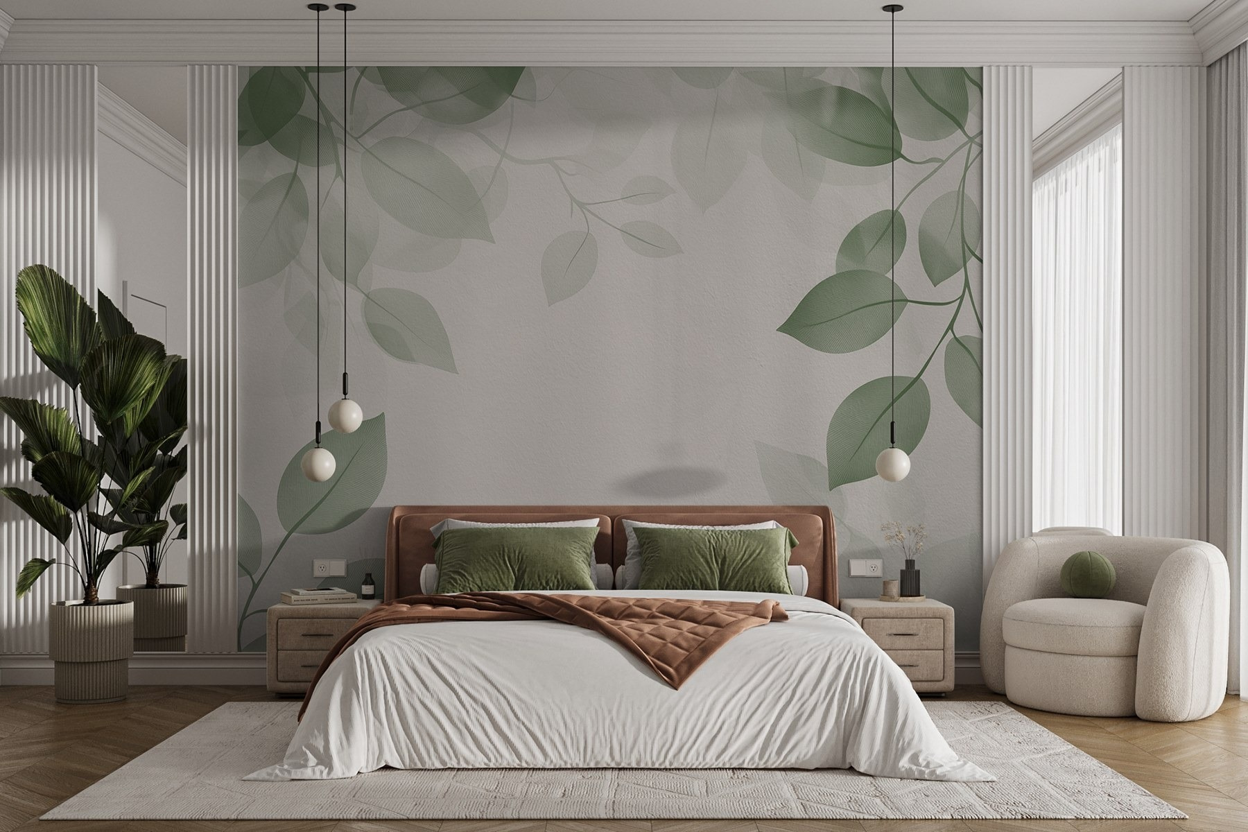 Green leaves on a white background