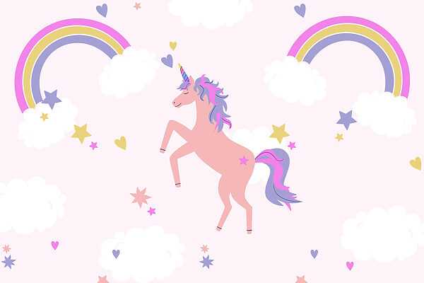 Unicornio con arco iris y estrellas Unicornio con arco iris y estrellas