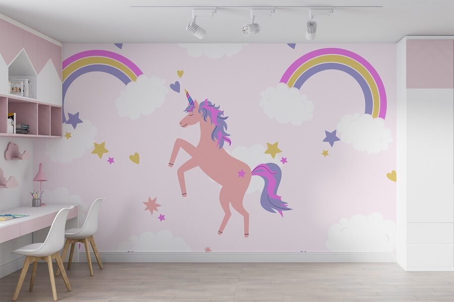 Unicornio con arco iris y estrellas Unicornio con arco iris y estrellas