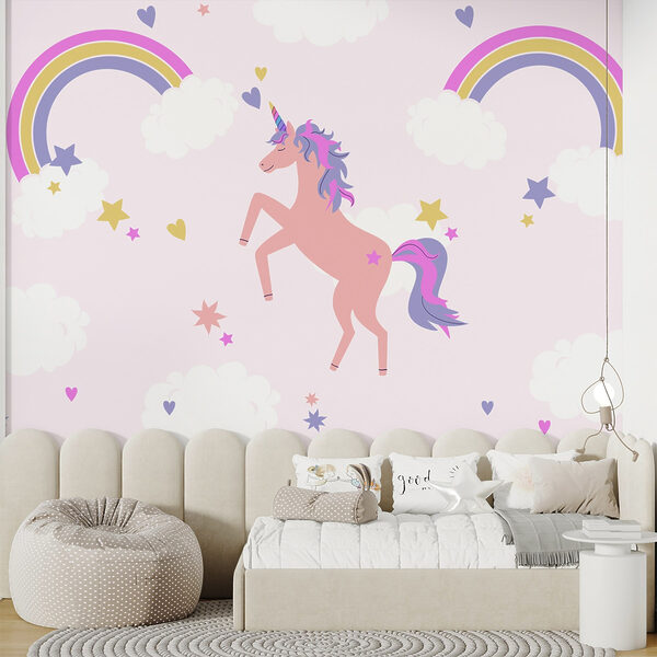 Unicornio con arco iris y estrellas Unicornio con arco iris y estrellas