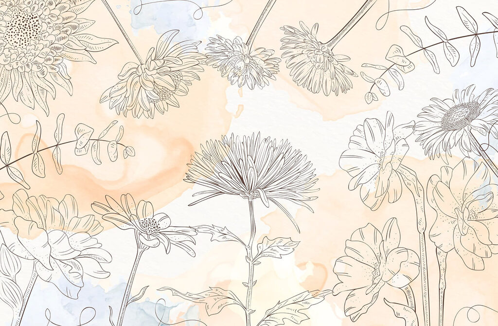 Dibujo de flores sobre fondo de acuarela Dibujo de flores sobre fondo de acuarela