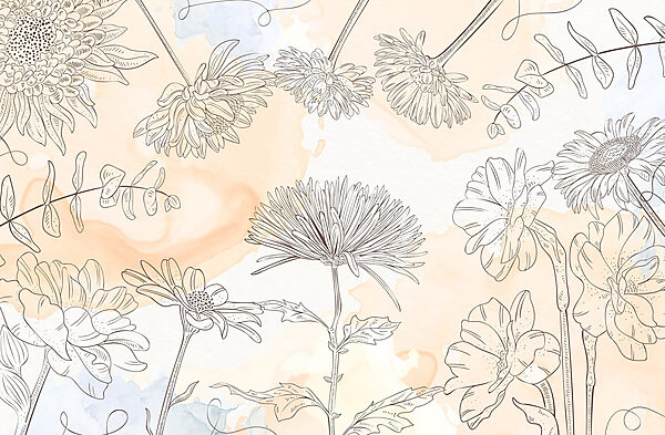 Dibujo de flores sobre fondo de acuarela Dibujo de flores sobre fondo de acuarela
