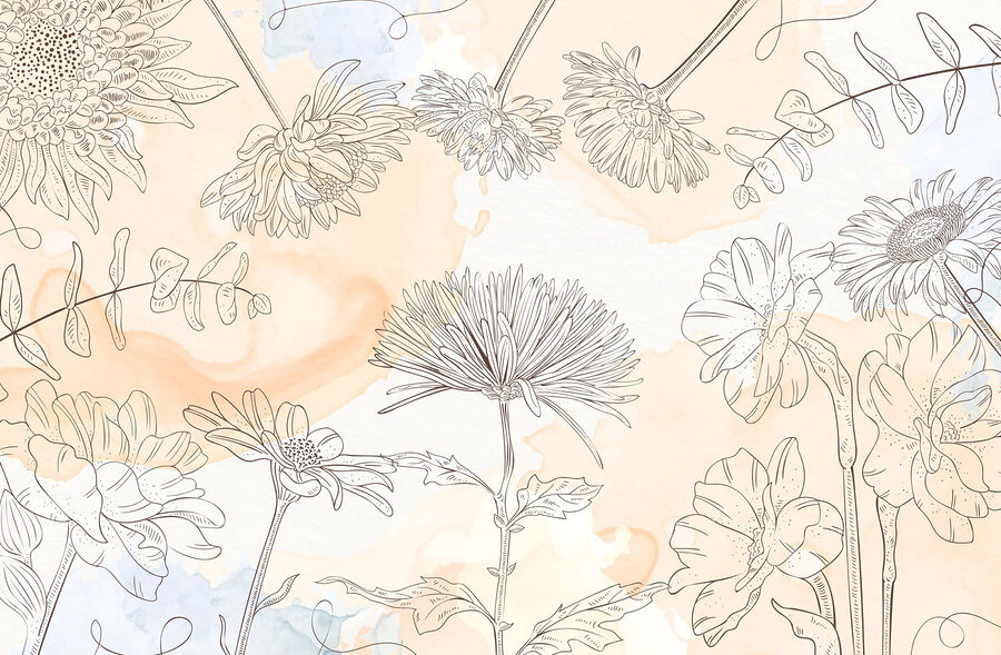 Dibujo de flores sobre fondo de acuarela