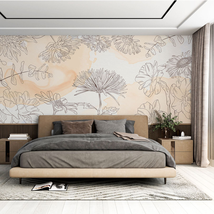 Dibujo de flores sobre fondo de acuarela
