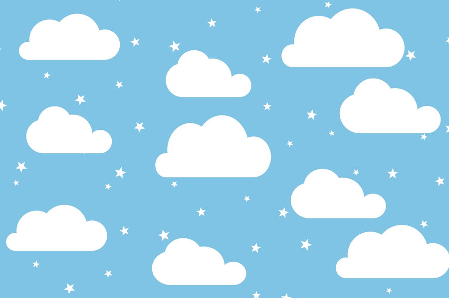 Cielo azul con nubes blancas y estrellas