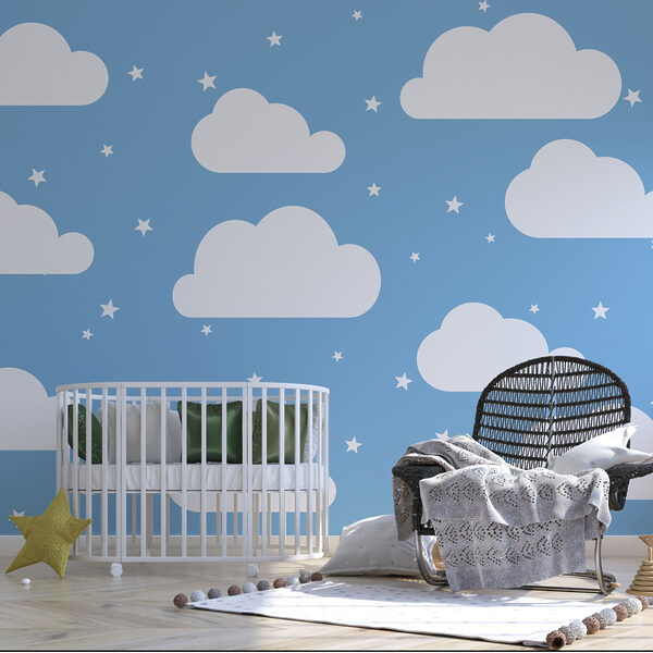 Cielo azul con nubes blancas y estrellas Cielo azul con nubes blancas y estrellas
