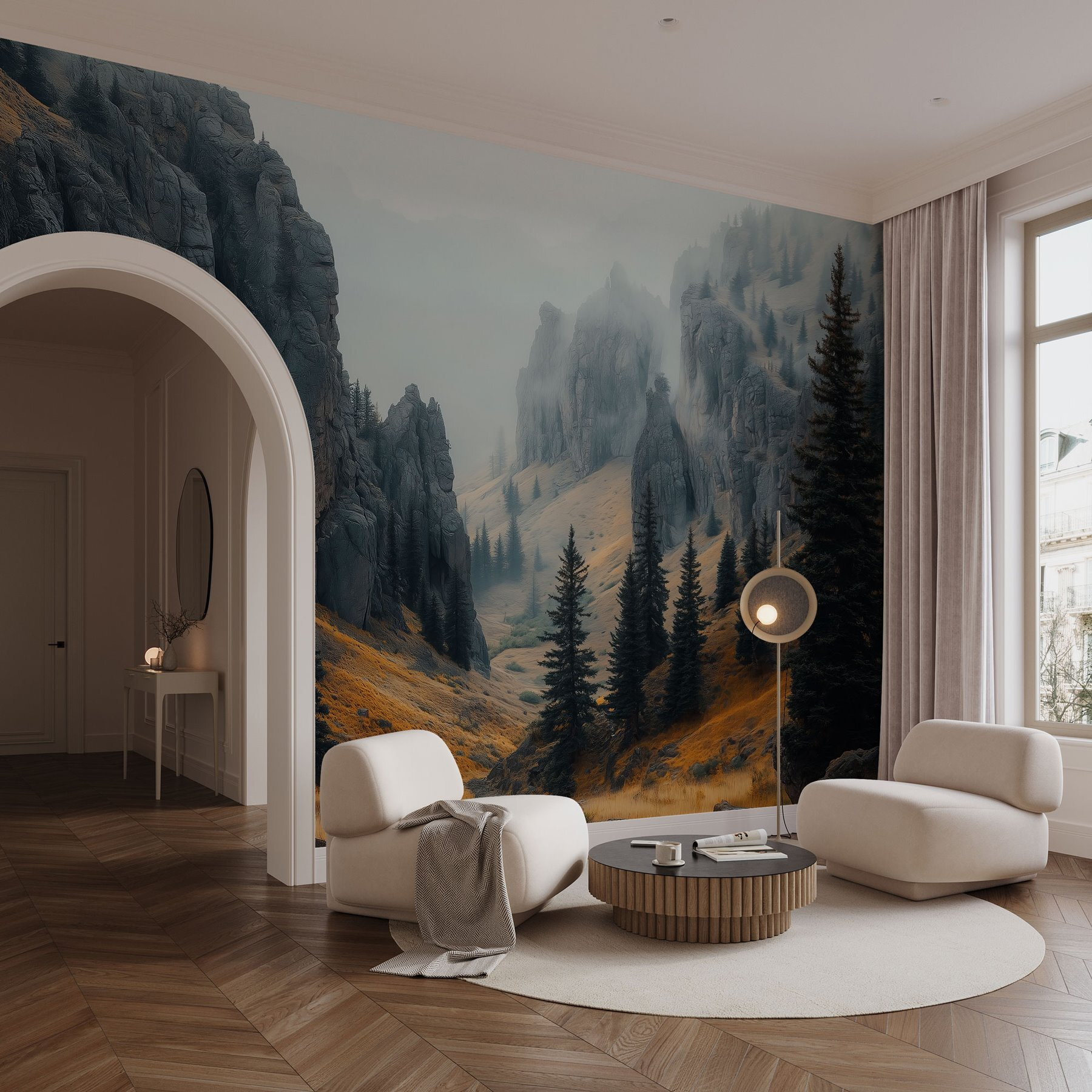 Rocky mountains with trees and fog Rocky mountains with trees and fog