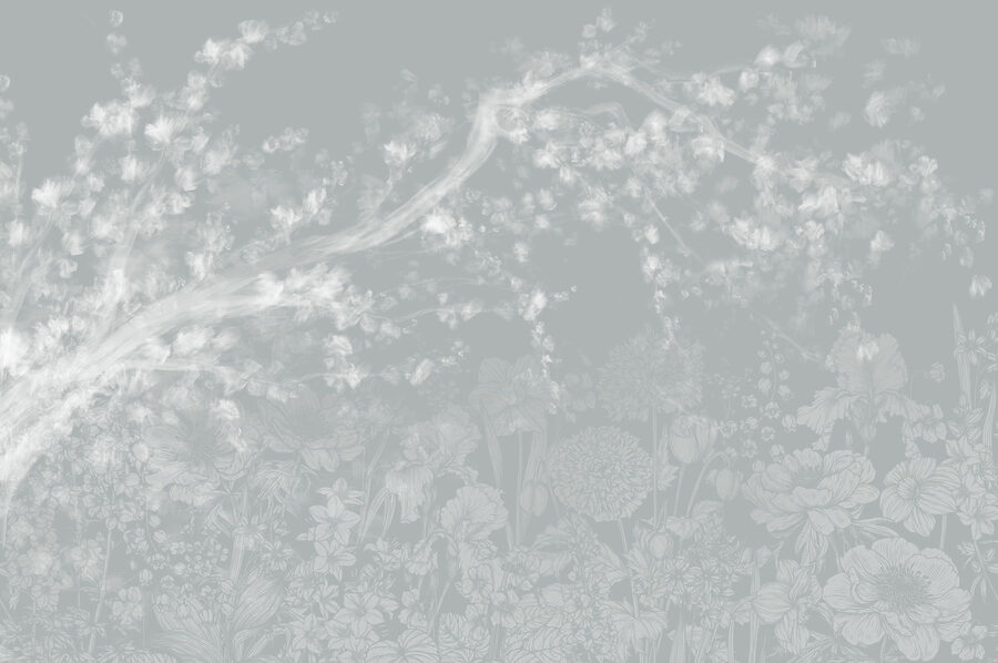 Motivo floral blanco y gris