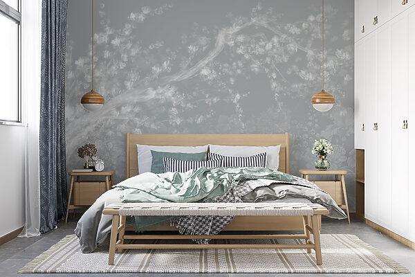 Motivo floral blanco y gris Motivo floral blanco y gris