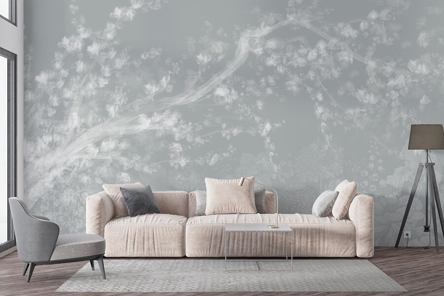Motivo floral blanco y gris