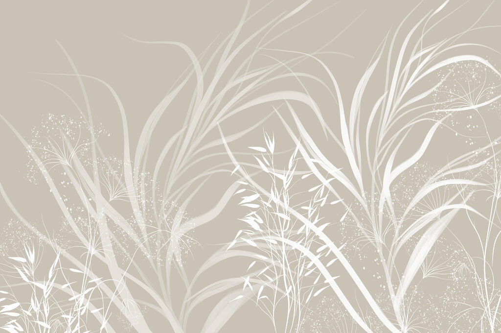 White floral design on a grey background