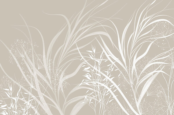 White floral design on a grey background