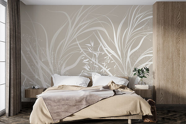 White floral design on a grey background