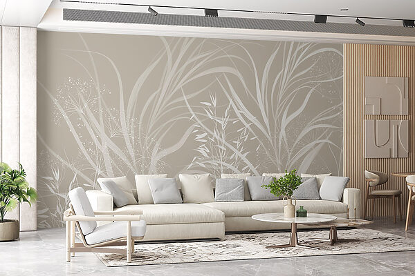 White floral design on a grey background
