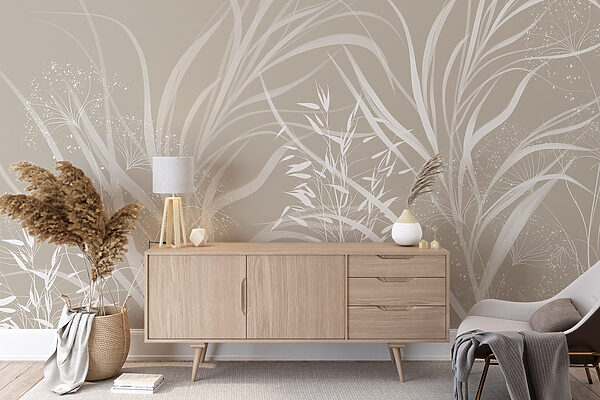 White floral design on a grey background