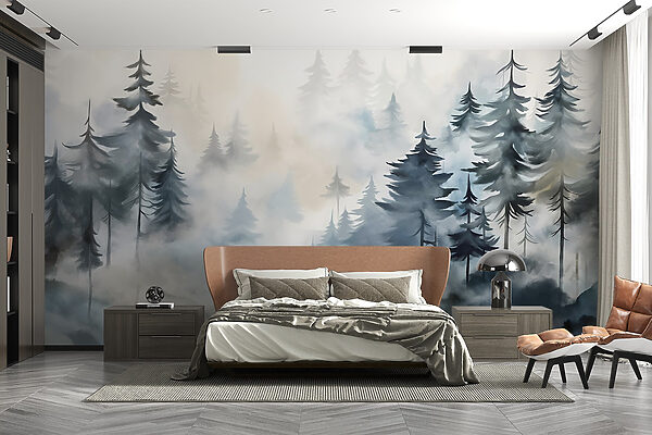 Pintura de árboles y niebla Pintura de árboles y niebla