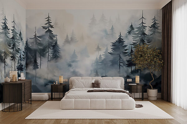 Pintura de árboles y niebla Pintura de árboles y niebla
