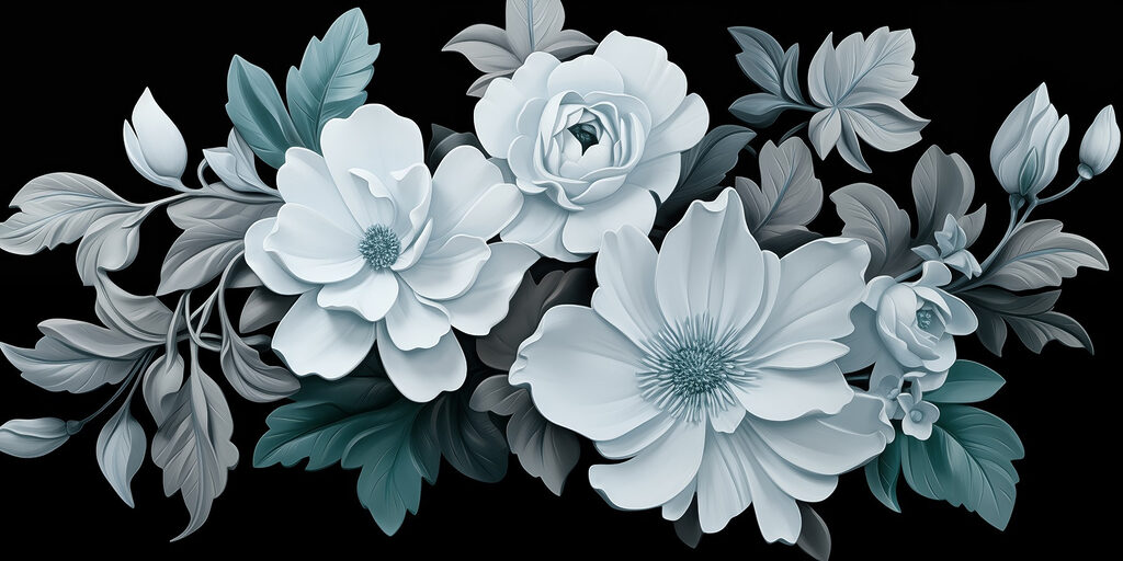 Grupo de flores blancas con hojas negras Grupo de flores blancas con hojas negras