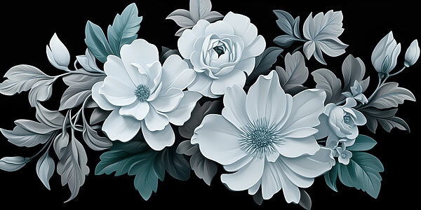 Grupo de flores blancas con hojas negras Grupo de flores blancas con hojas negras