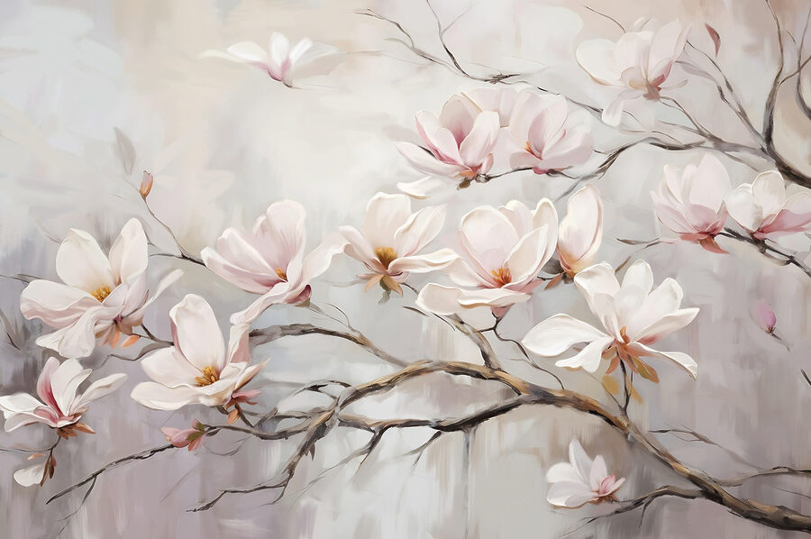 Pintura de flores en una rama