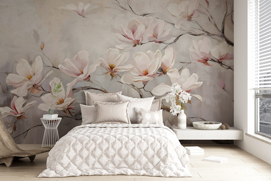 Pintura de flores en una rama