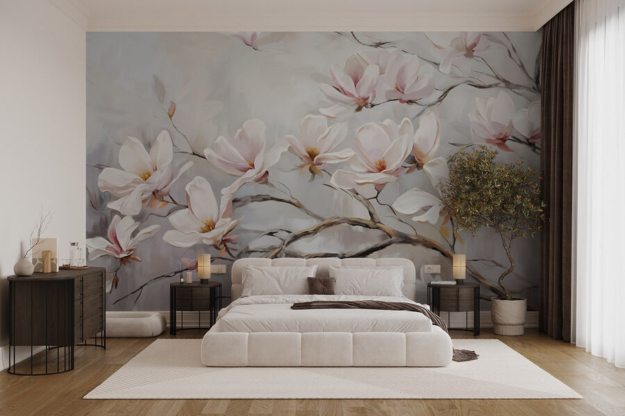 Pintura de flores en una rama