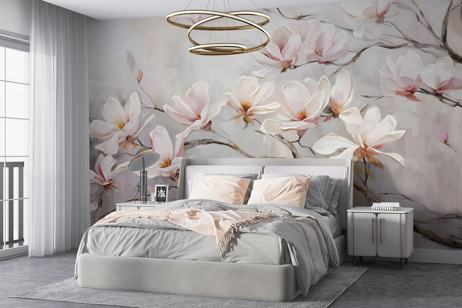Pintura de flores en una rama