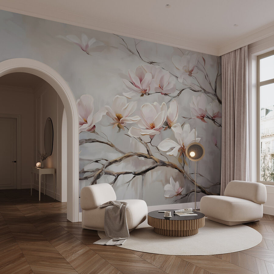 Pintura de flores en una rama