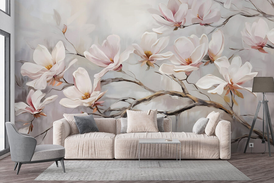 Pintura de flores en una rama