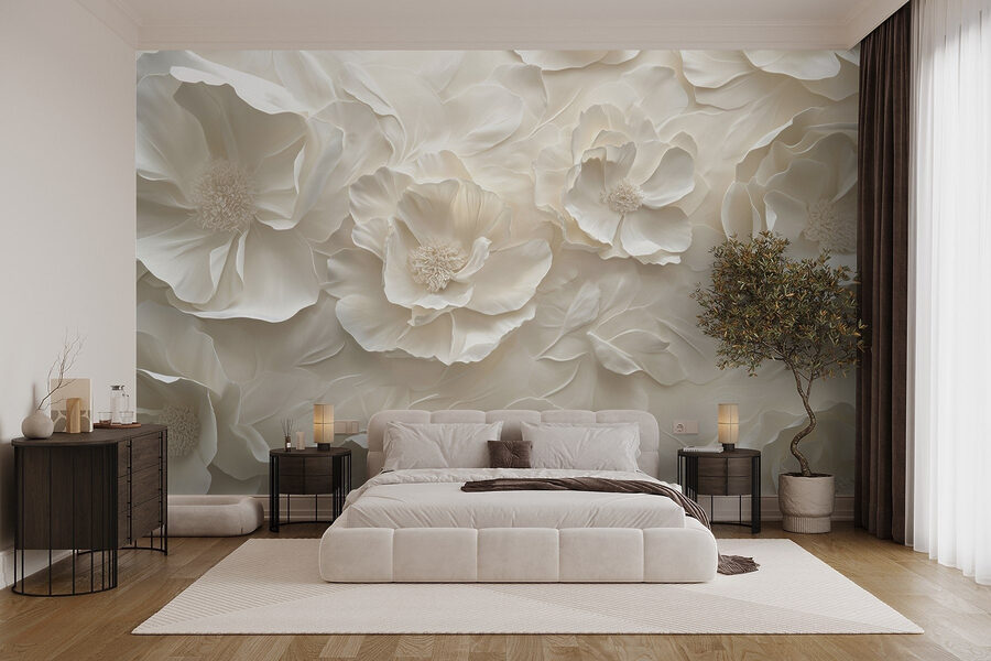 Papel pintado de flores blancas