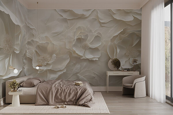 Papel pintado de flores blancas Papel pintado de flores blancas