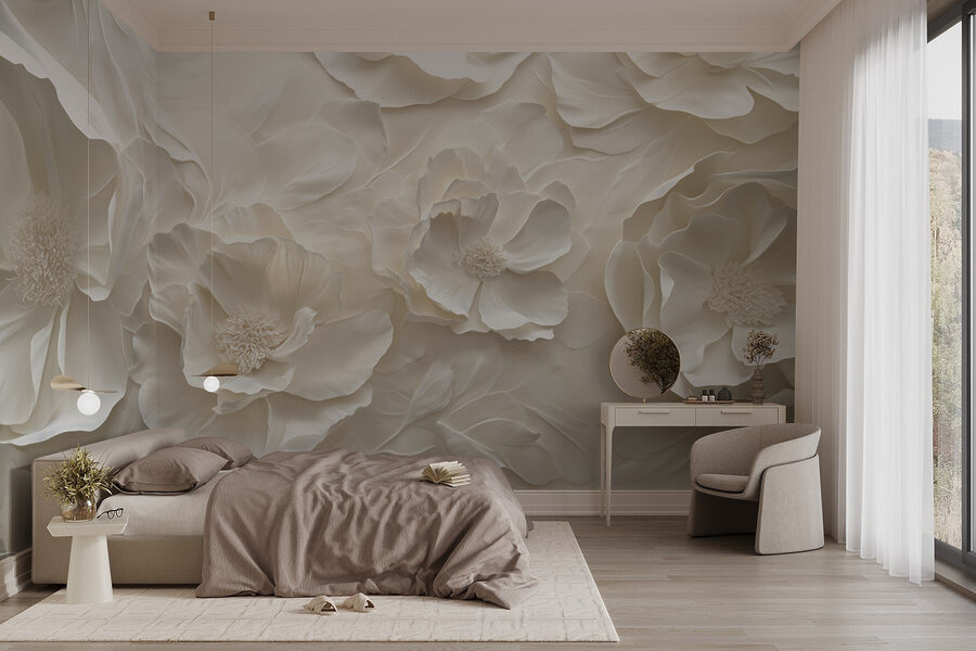 Papel pintado de flores blancas