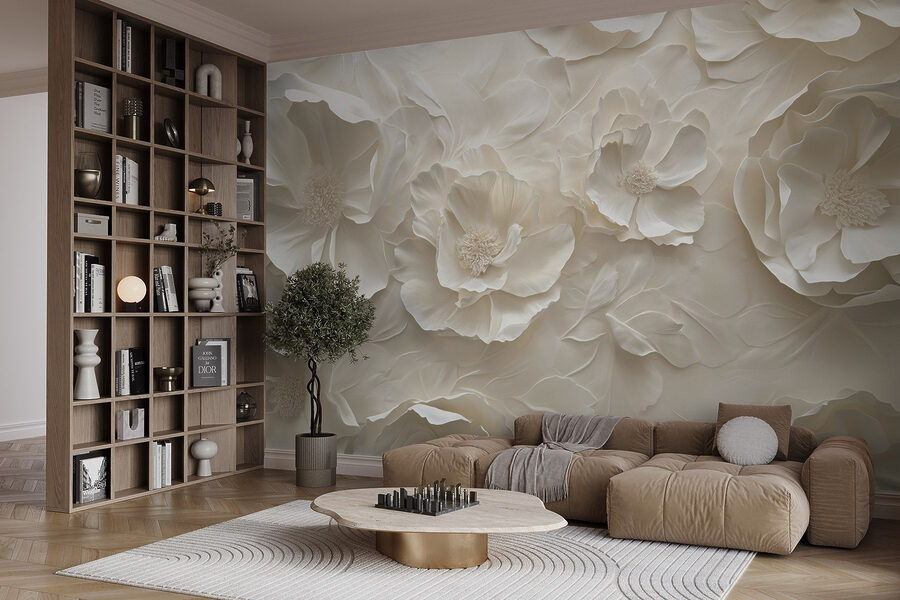 Papel pintado de flores blancas