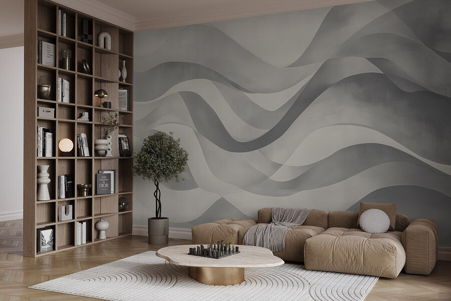 Fondo gris y blanco con líneas onduladas