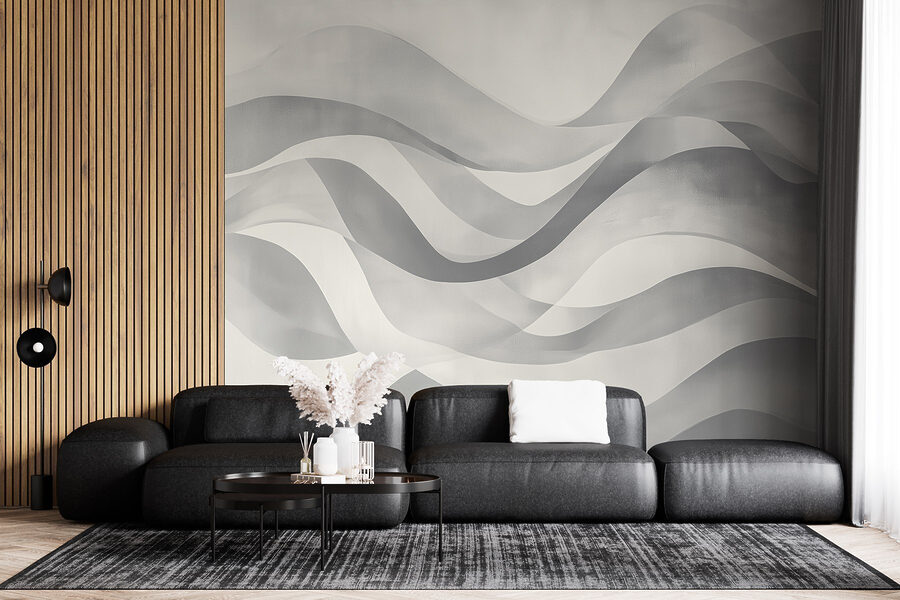 Fondo gris y blanco con líneas onduladas