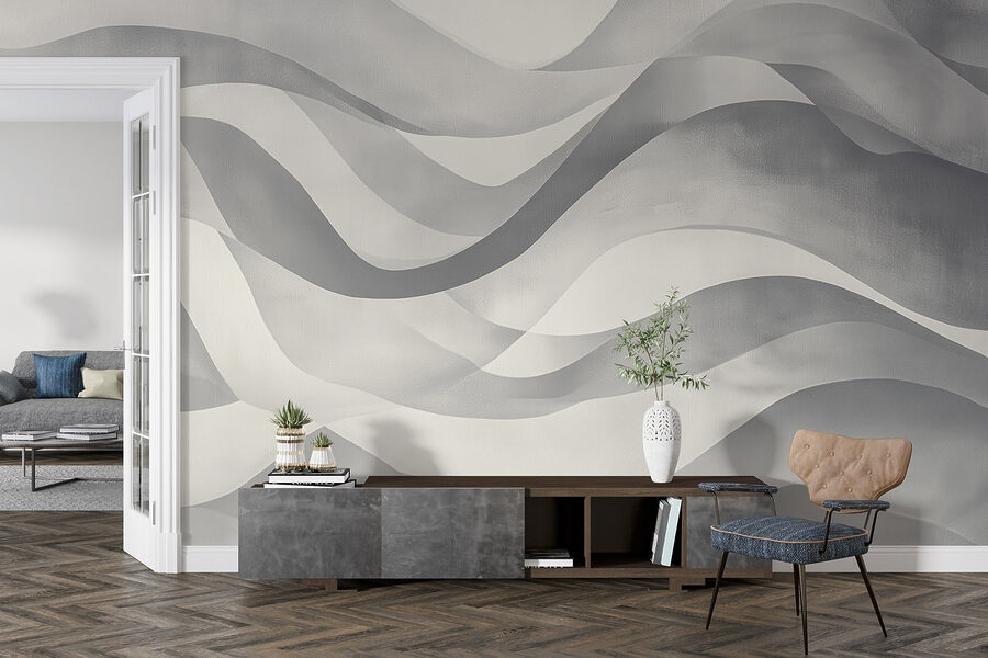 Fondo gris y blanco con líneas onduladas